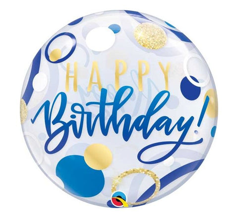 Happy Birthday Blue & Gold Bubble Balloon