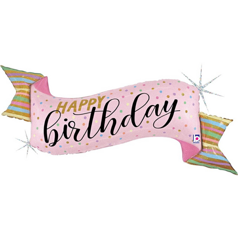 Happy Birthday Pink Banner Foil Balloon