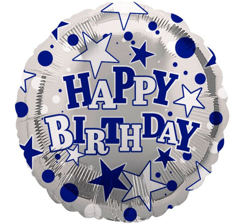 Happy Birthday Blue & Silver Foil Balloon