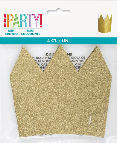 Gold Glitter Paper Crown Hat (4 pack)