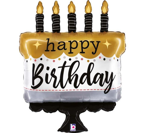Happy Birthday Gold & Black Cake Balloon