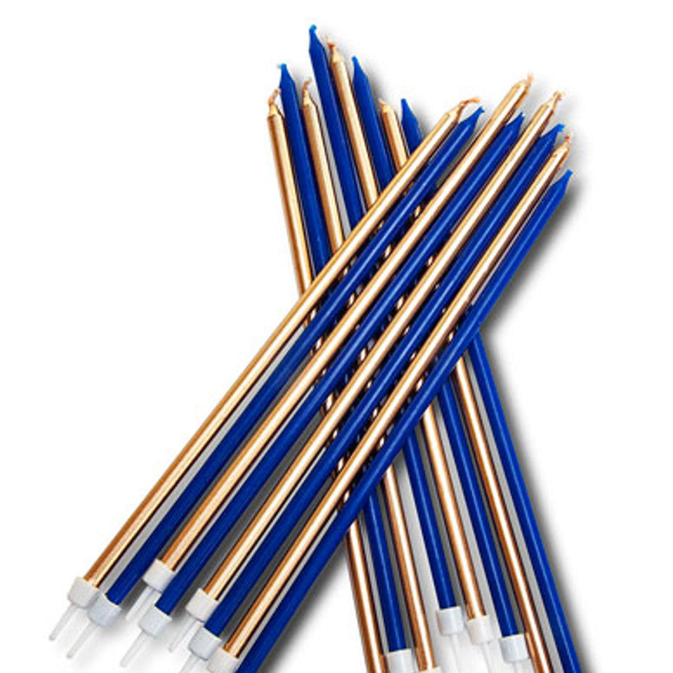 Navy Blue & Gold Tall Skinny Candles (16 pack)