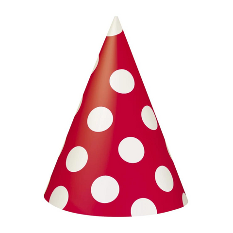 Red & White Polka Dot Party Hats (8 Pack)