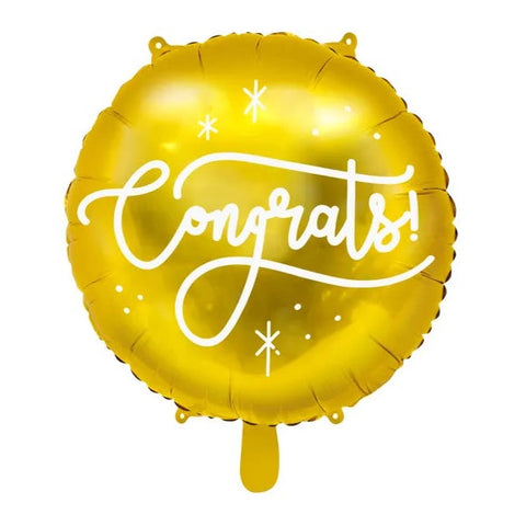 Congrats! Round White & Gold Balloon