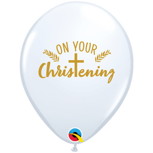 On Your Christening Gold & White Latex Balloon