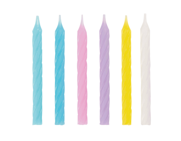 Pastel Assorted Colour Spiral Cake Candles (24 pack)