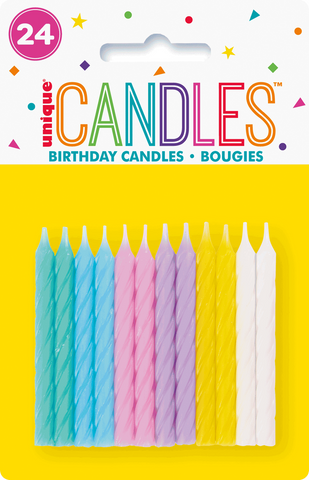 Pastel Assorted Colour Spiral Cake Candles (24 pack)