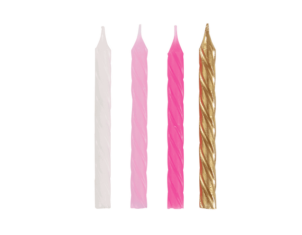 Pink, White & Gold Spiral Cake Candles (24 pack)
