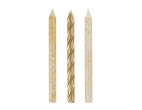 Gold Glitter & Spiral Birthday Cake Candles (24 pack)