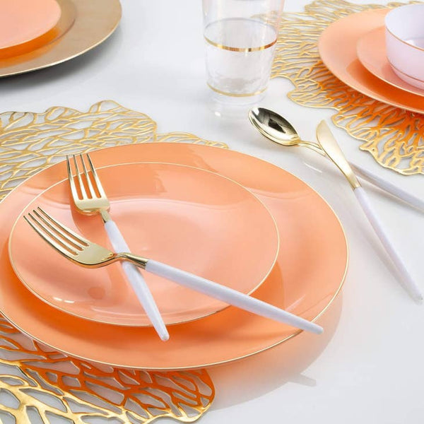Coral & Gold Elegant Rounded Plastic Plates (10 pack)