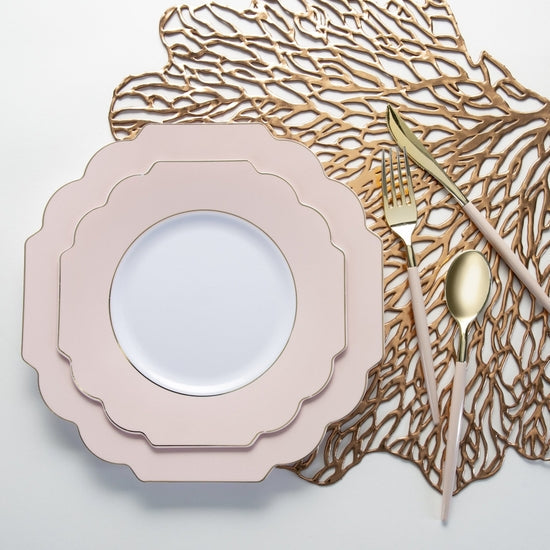 Blush & Gold Elegant Luxury Scalloped Plastic Plates (10 pack)