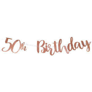 Rose Gold 50th Birthday Script Banner