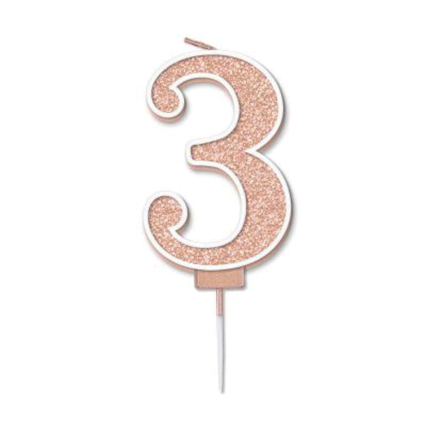 Rose Gold Glitter Number Candle