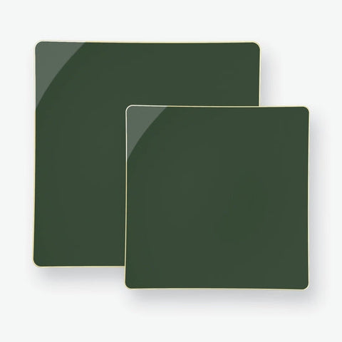 Emerald Green & Gold Elegant Square Plastic Plates (10 pack)