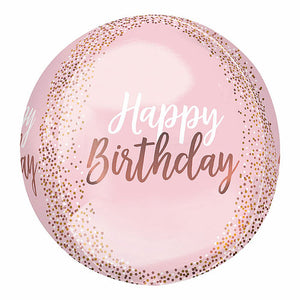 Happy Birthday Blush Pink Orb Balloon