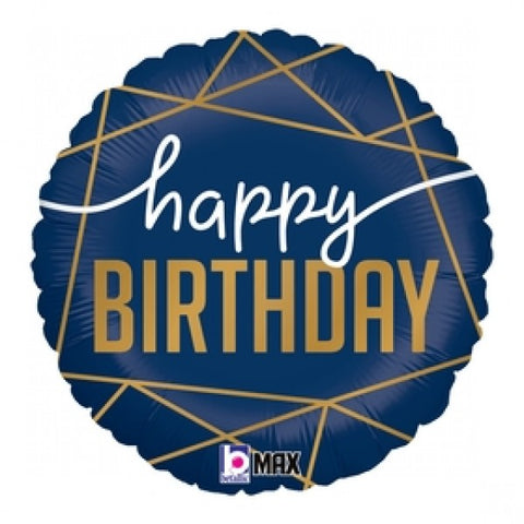 Navy & Gold Geo Happy Birthday Balloon