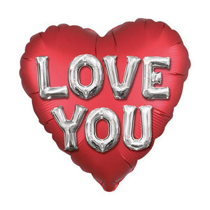 'Love You' Red & Silver Valentine's Day Heart Balloon