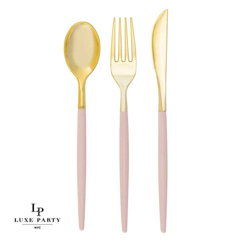 Blush & Gold Luxury Plastic Cutlery Set (32 Piece/8 People)
