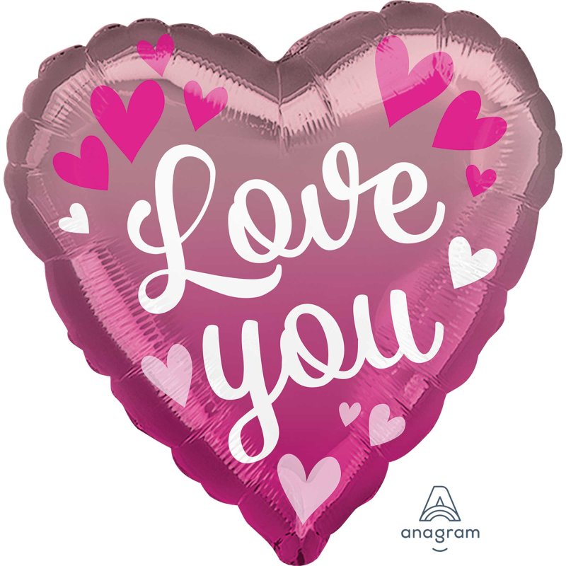 'Love You' Pink Ombre Valentine's Day Heart Balloon