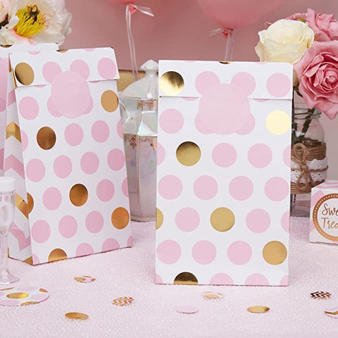 Pink & Gold Polka Dot Party Bags (5 pack)