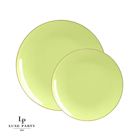 Lime Green & Gold Elegant Round Plastic Plates (10 pack)