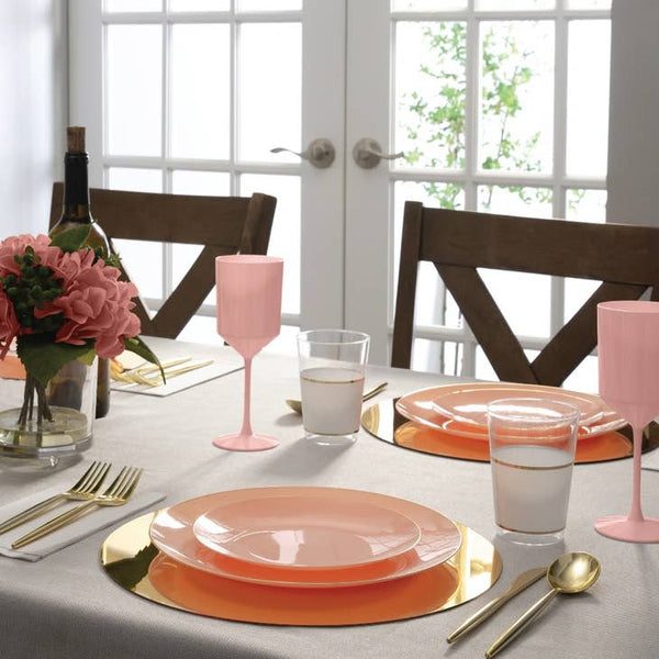 Coral & Gold Elegant Rounded Plastic Plates (10 pack)