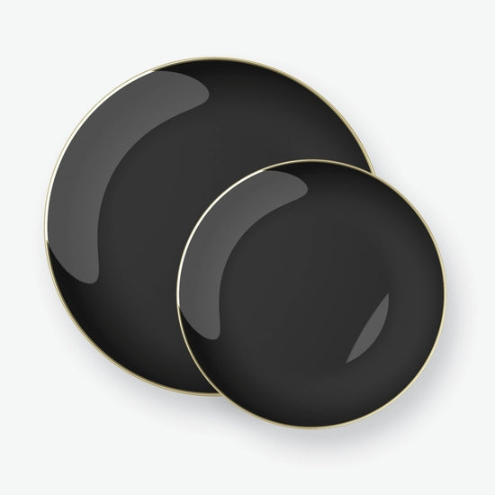 Black & Gold Elegant Luxury Rounded Plastic Plates (10 pack)