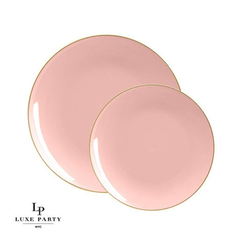 Coral & Gold Elegant Rounded Plastic Plates (10 pack)