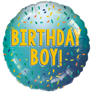 Birthday Boy Blue Sprinkles Foil Balloon