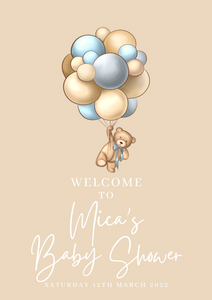 A1 Size Welcome Sign - Nude Blue Teddy Bear Baby Shower Theme
