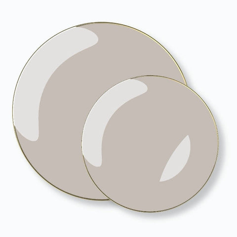 Linen & Gold Elegant Rounded Plastic Plates (10 pack)