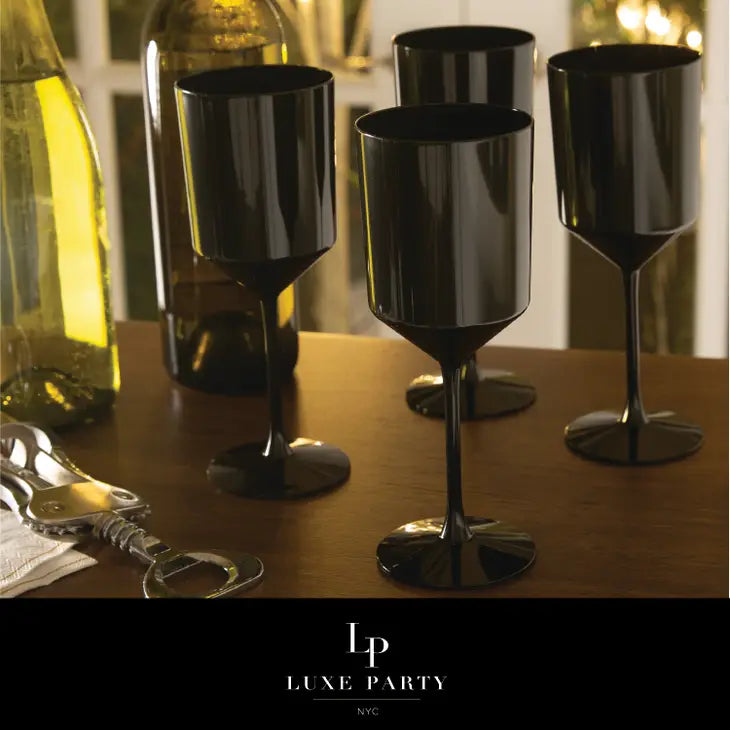 Round Black Plastic Wine Cups 4 pack