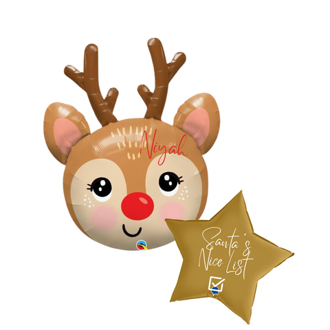 Personalised Reindeer & Santa's Nice List Helium Package