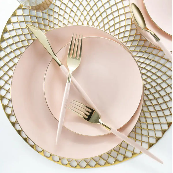 Blush & Gold Luxury Plastic Cutlery Set (32 Piece/8 People)