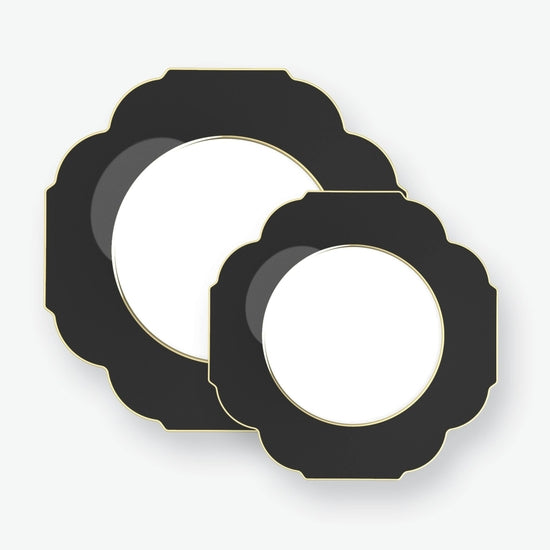 Black & Gold Elegant Luxury Scalloped Plastic Plates (10 pack)