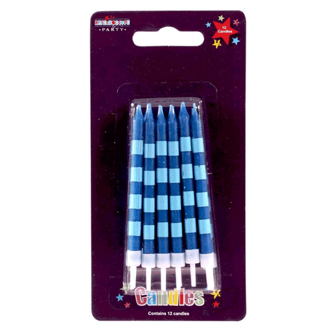 Striped Blue Cake Candles (12 pack)