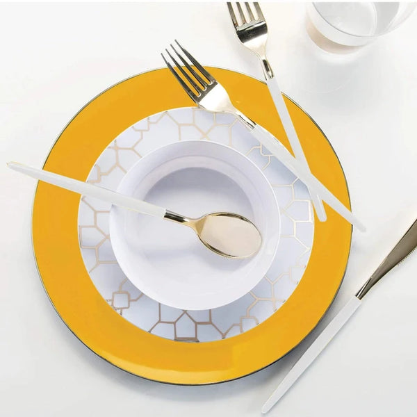 Yellow & Gold Elegant Rounded Plastic Plates (10 pack)